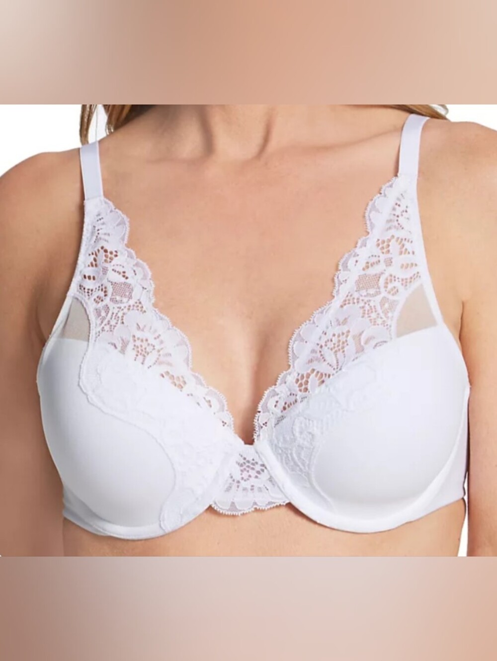 Bali One Smooth U Comfort Stretch Lace Underwire Bra White US 38B